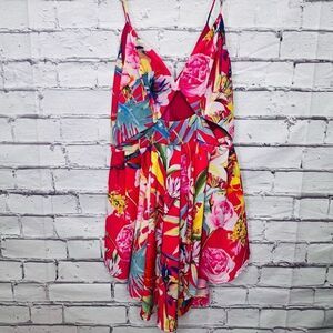 Luxxel Womens Multicolor V-Neck Floral Sleeveless Romper Size Medium